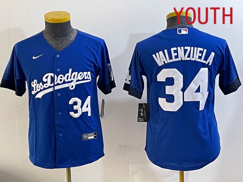 Youth Los Angeles Dodgers #34 Valenzuela 2024 blue jersey 202411209